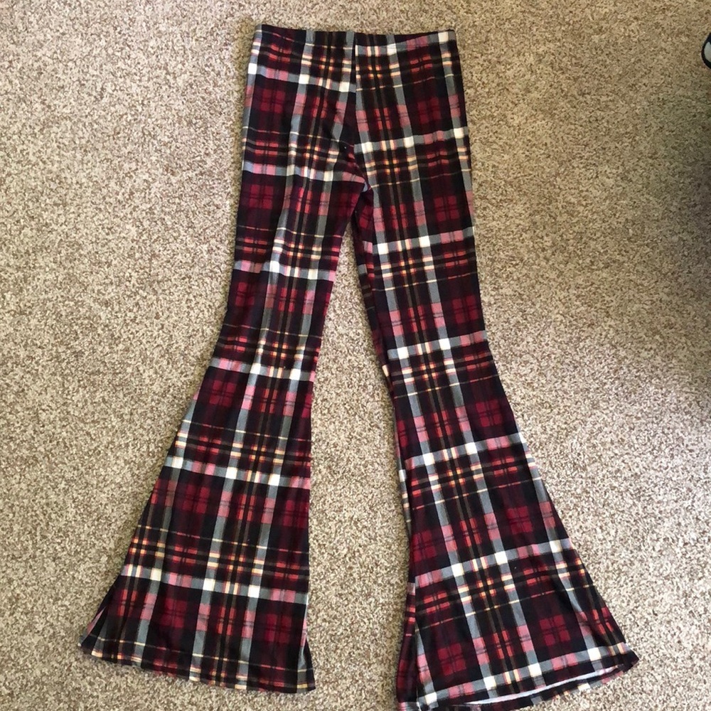 Plaid Bell Bottom Pants